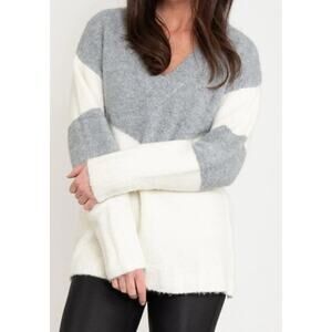 Elsie & Zoey V Neck Knit Color Block Long Sleeve Sweater US Womens M/L New